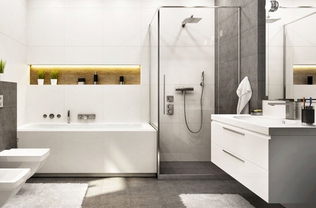 weiß-graues modernes Badezimmer